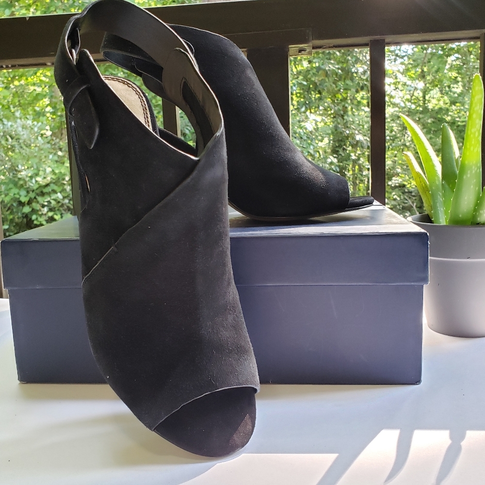 SPLENDID Nikolai Suede Leather Open Toe Booties in Black Size 10 - Picture 5 of 9